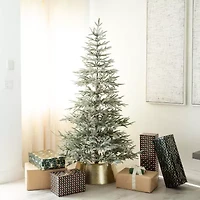 Nearly Natural Pre-Lit Artificial Flocked Woodland Fir  With 200 Warm White Led Lights 7 Foot Pre-Lit Flocked Fir Christmas Tree