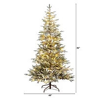 Nearly Natural Pre-Lit Artificial Flocked Woodland Fir  With 200 Warm White Led Lights 7 Foot Pre-Lit Flocked Fir Christmas Tree