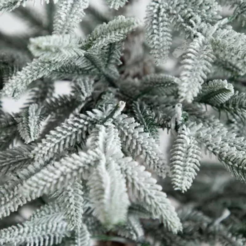 Nearly Natural Pre-Lit Artificial Flocked Woodland Fir  With 200 Warm White Led Lights 7 Foot Pre-Lit Flocked Fir Christmas Tree