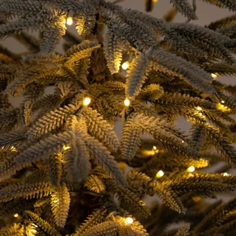 Nearly Natural Pre-Lit Artificial Flocked Woodland Fir  With 200 Warm White Led Lights 7 Foot Pre-Lit Flocked Fir Christmas Tree