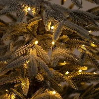 Nearly Natural Pre-Lit Artificial Flocked Woodland Fir  With 200 Warm White Led Lights 7 Foot Pre-Lit Flocked Fir Christmas Tree