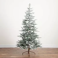 Nearly Natural Pre-Lit Artificial Flocked Woodland Fir  With 200 Warm White Led Lights 7 Foot Pre-Lit Flocked Fir Christmas Tree