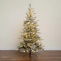 Nearly Natural Pre-Lit Artificial Flocked Woodland Fir  With 200 Warm White Led Lights 7 Foot Pre-Lit Flocked Fir Christmas Tree