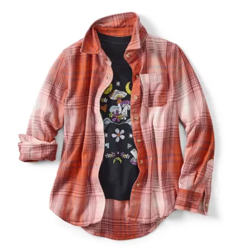 Thereabouts Little & Big Kid Girls Long Sleeve Cuffed Regular Fit Button-Down Shirt