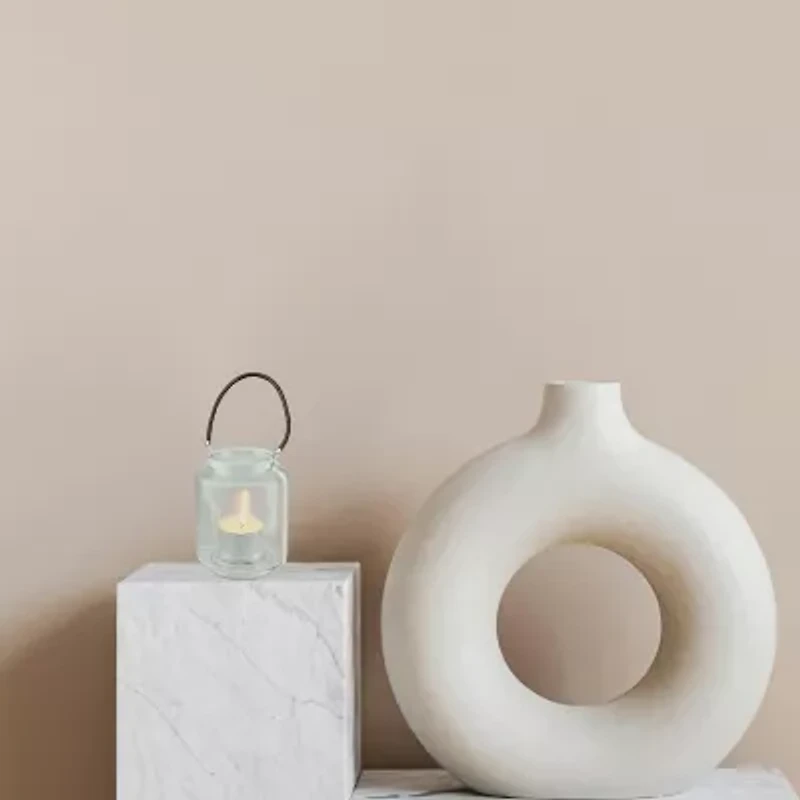 18'' Clear Glass Pillar Candle Lantern with White Metal Frame