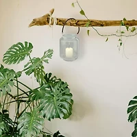 18'' Clear Glass Pillar Candle Lantern with White Metal Frame