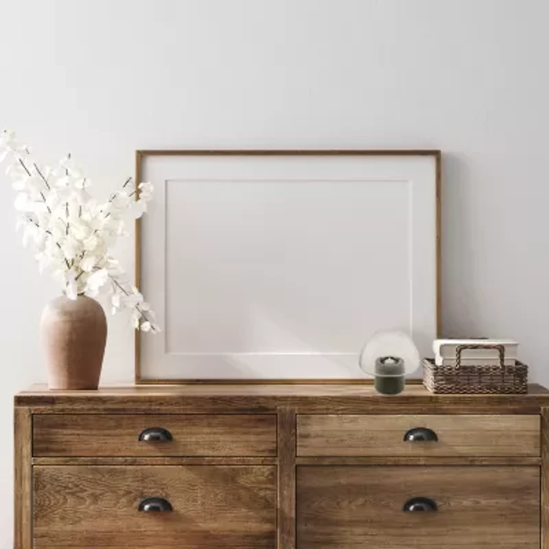 9.75'' Transparent Glass Pillar Candle Holder with Wooden Base