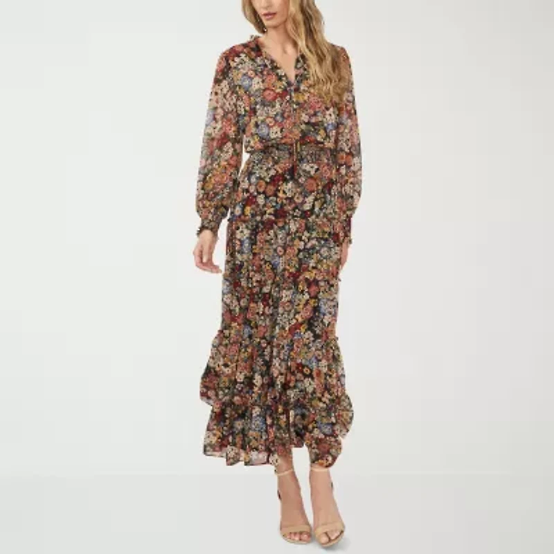 MSK Womens Long Sleeve Floral Maxi Dress