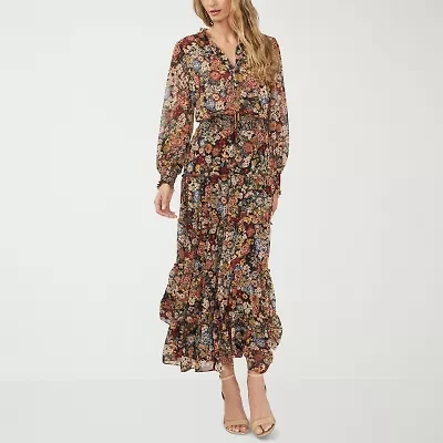 MSK Womens Long Sleeve Floral Maxi Dress