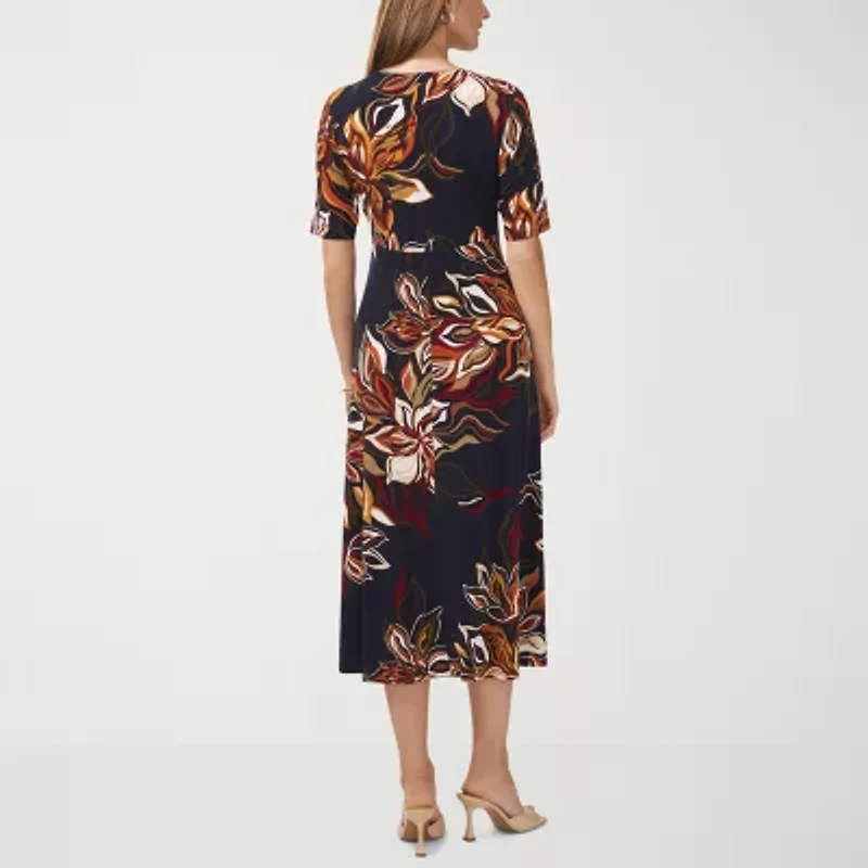 MSK Womens Short Sleeve Floral Midi Fit + Flare Dress