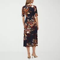 MSK Womens Short Sleeve Floral Midi Fit + Flare Dress