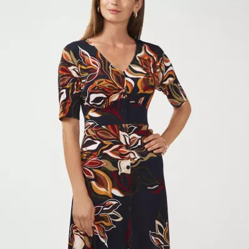 MSK Womens Short Sleeve Floral Midi Fit + Flare Dress