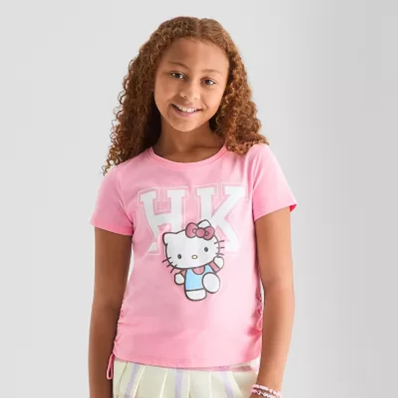 Side Cinch Little & Big Kid Girls Crew Neck Short Sleeve Regular Fit Hello Kitty Graphic T-Shirt