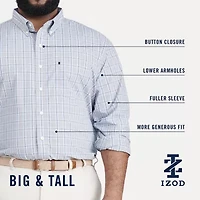 IZOD Performance Comfort Mens Long Sleeve Classic Fit Big and Tall Button-Down Shirt