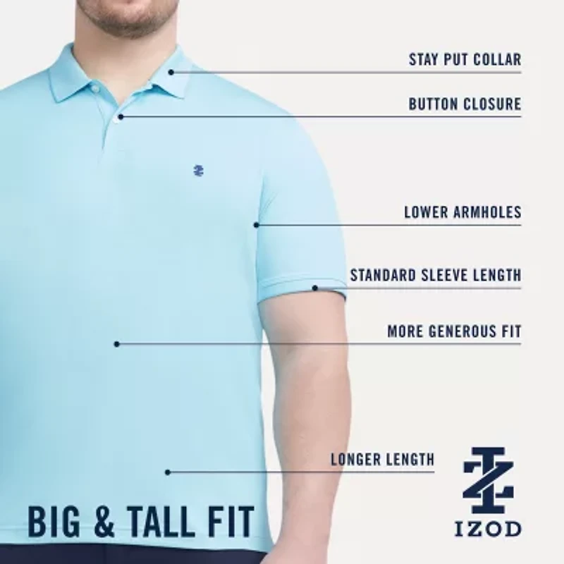 IZOD Advantage Performance Big and Tall Mens Classic Fit Short Sleeve Polo Shirt