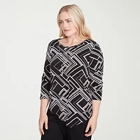 Alfred Dunner Business As Usual Womens Crew Neck 3/4 Sleeve T-Shirt