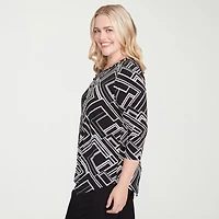 Alfred Dunner Business As Usual Womens Crew Neck 3/4 Sleeve T-Shirt