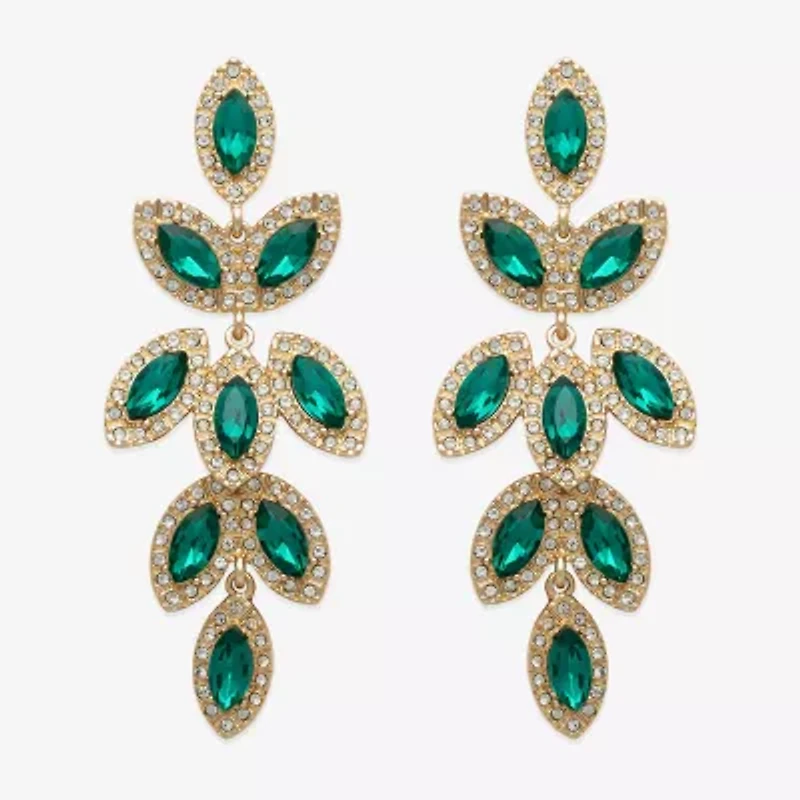 Bijoux Bar Gold Tone Womens Green Glass Drop Earrings