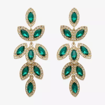Bijoux Bar Gold Tone Womens Green Glass Drop Earrings