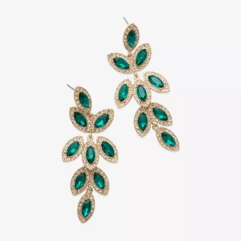 Bijoux Bar Gold Tone Womens Green Glass Drop Earrings