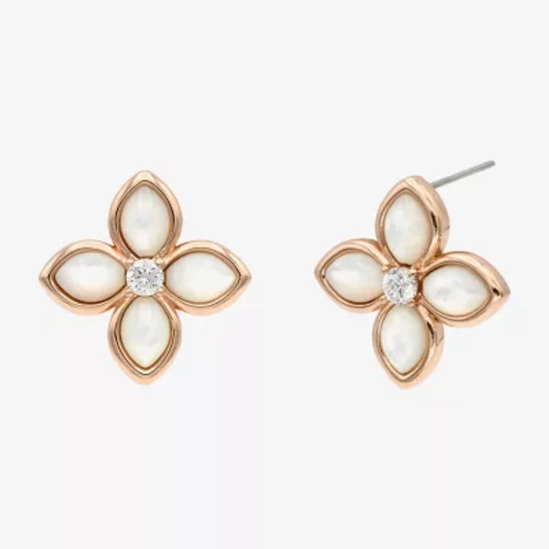 Sparkle Allure Pink Mother Of Pearl 18K Rose Gold Over Brass 30mm Flower Stud Earrings