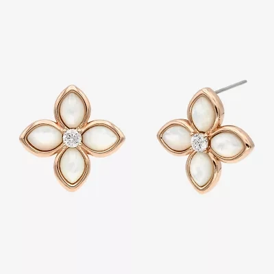 Sparkle Allure Pink Mother Of Pearl 18K Rose Gold Over Brass 30mm Flower Stud Earrings
