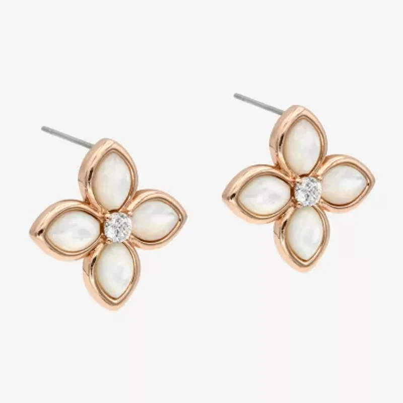 Sparkle Allure Pink Mother Of Pearl 18K Rose Gold Over Brass 30mm Flower Stud Earrings