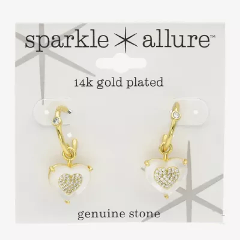 Sparkle Allure Womens White Mother Of Pearl 14K Gold Over Brass Heart Drop Earrings