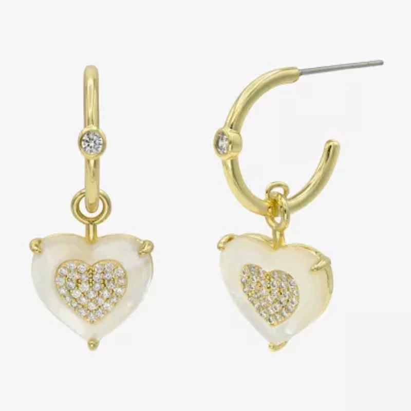 Sparkle Allure Womens White Mother Of Pearl 14K Gold Over Brass Heart Drop Earrings