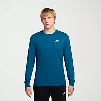 Nike Sportswear Club Mens Crew Neck Long Sleeve Quick Dry Embroidered Active T-Shirt