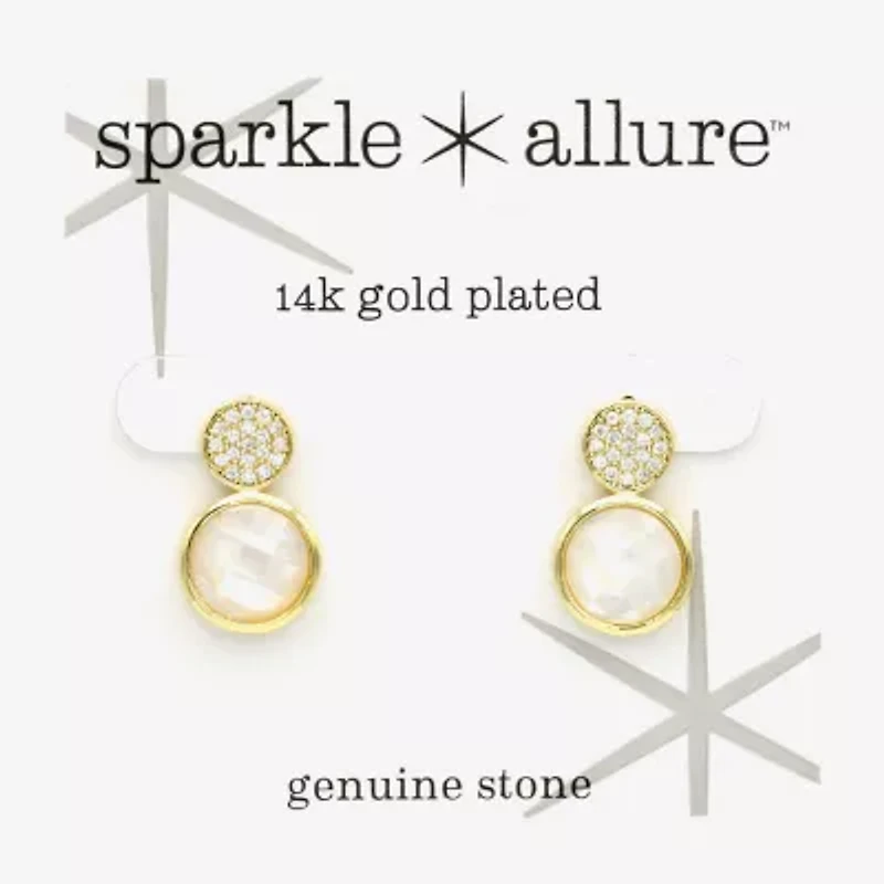 Sparkle Allure Womens White Mother Of Pearl 14K Gold Over Brass Round Drop Earrings
