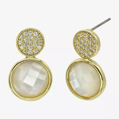 Sparkle Allure Womens White Mother Of Pearl 14K Gold Over Brass Round Drop Earrings