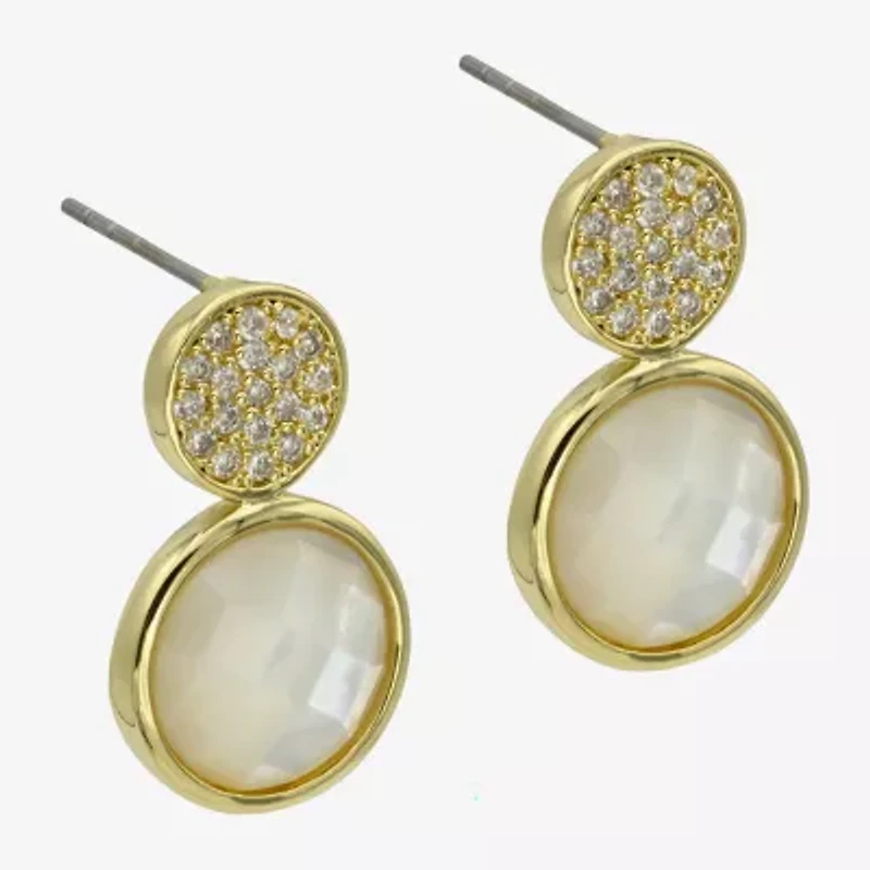 Sparkle Allure Womens White Mother Of Pearl 14K Gold Over Brass Round Drop Earrings
