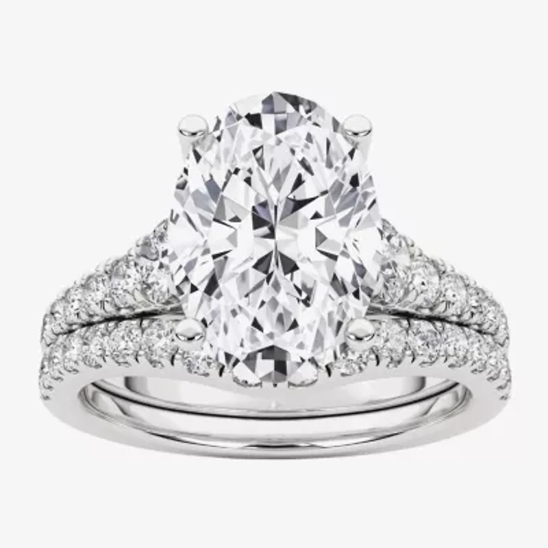 Grown Gorgeous (F, Vs2) Womens 3 5/8 Ct. T.W. Lab White Diamond 14K Gold or Platinum Oval Side Stone Bridal Set