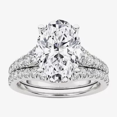 Grown Gorgeous (F, Vs2) Womens 3 5/8 Ct. T.W. Lab White Diamond 14K Gold or Platinum Oval Side Stone Bridal Set