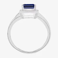 Yes Please! Womens Lab Created Blue Sapphire Sterling Silver Halo Side Stone Cocktail Ring