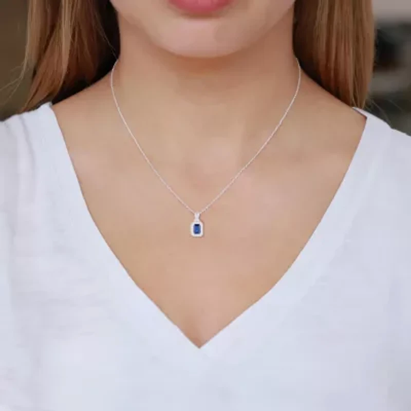 Yes Please! Womens Lab Created Blue Sapphire Sterling Silver 18 Inch Pendant Necklace