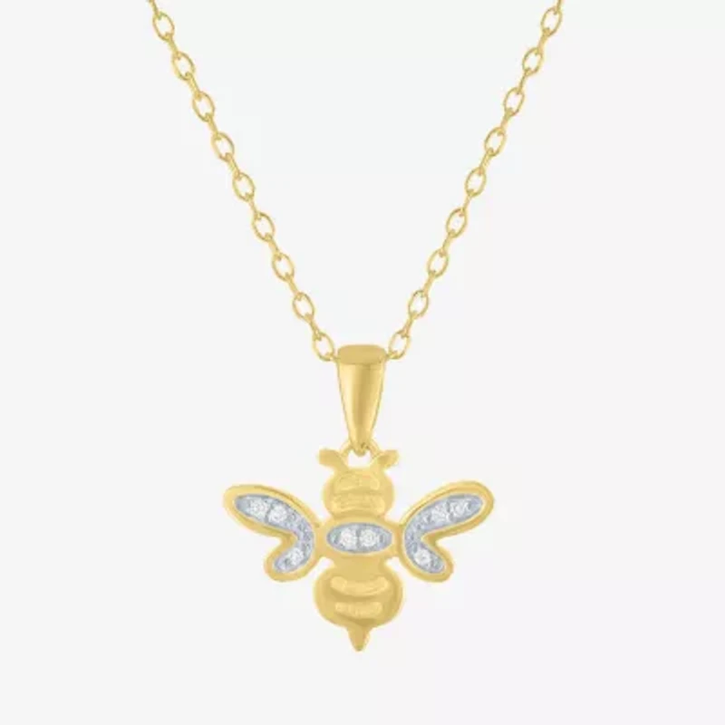 Diamond Accent (G-H Womens Diamond Accent Lab Grown White Diamond Accent 14K Gold Over Silver 16 Inch Pendant Necklace