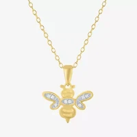 Diamond Accent (G-H Womens Diamond Accent Lab Grown White Diamond Accent 14K Gold Over Silver 16 Inch Pendant Necklace