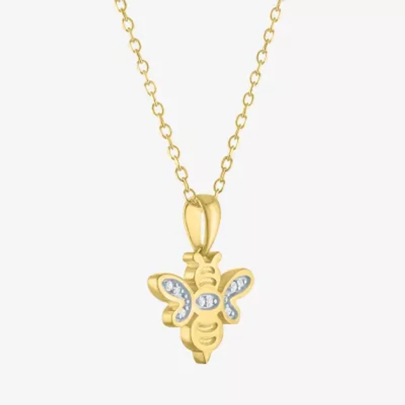 Diamond Accent (G-H Womens Diamond Accent Lab Grown White Diamond Accent 14K Gold Over Silver 16 Inch Pendant Necklace