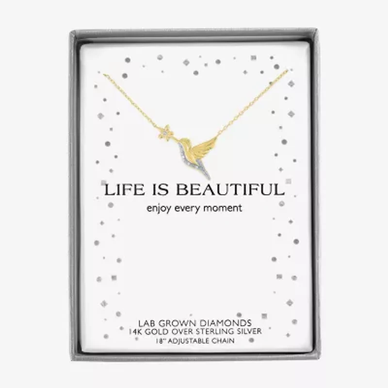 Diamond Accent (G-H Womens Diamond Accent Lab Grown White Diamond Accent 14K Gold Over Silver 16 Inch Pendant Necklace