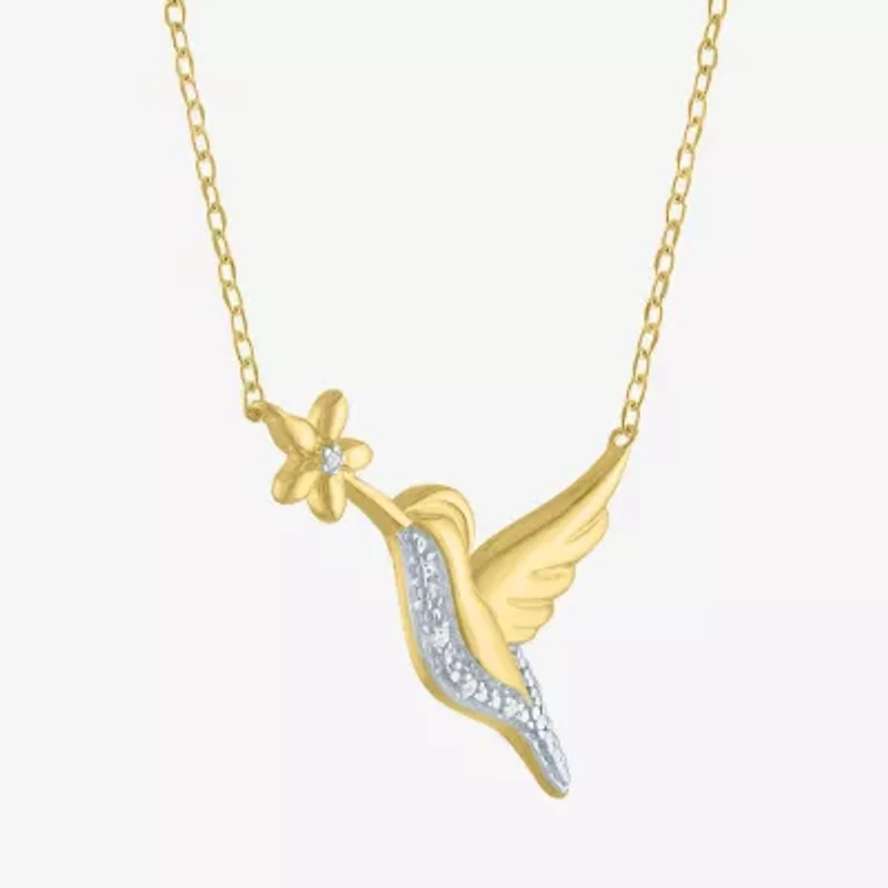 Diamond Accent (G-H Womens Diamond Accent Lab Grown White Diamond Accent 14K Gold Over Silver 16 Inch Pendant Necklace