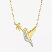 Diamond Accent (G-H Womens Diamond Accent Lab Grown White Diamond Accent 14K Gold Over Silver 16 Inch Pendant Necklace