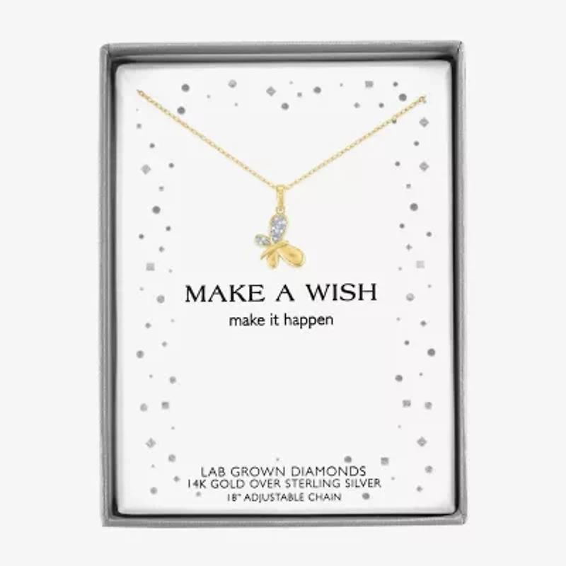 Diamond Accent (G-H, Si2-I1), Butterfly Womens Diamond Accent Lab Grown White Diamond Accent 14K Gold Over Silver Butterfly 16 Inch Pendant Necklace