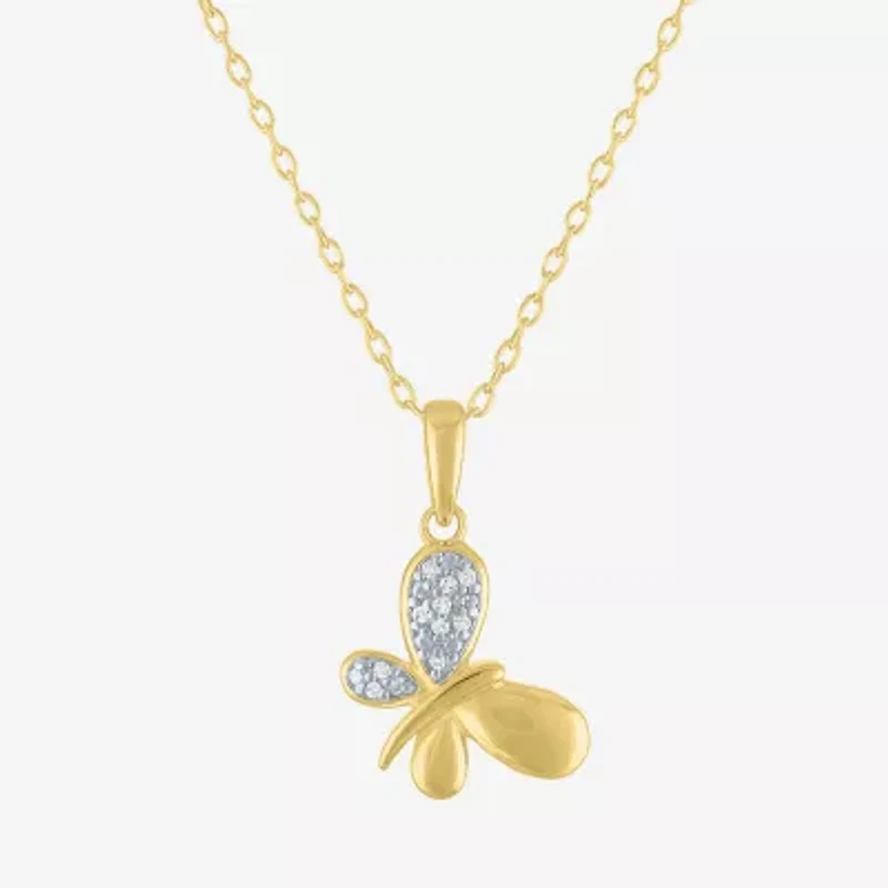 Diamond Accent (G-H, Si2-I1), Butterfly Womens Diamond Accent Lab Grown White Diamond Accent 14K Gold Over Silver Butterfly 16 Inch Pendant Necklace
