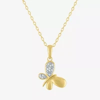 Diamond Accent (G-H, Si2-I1), Butterfly Womens Diamond Accent Lab Grown White Diamond Accent 14K Gold Over Silver Butterfly 16 Inch Pendant Necklace