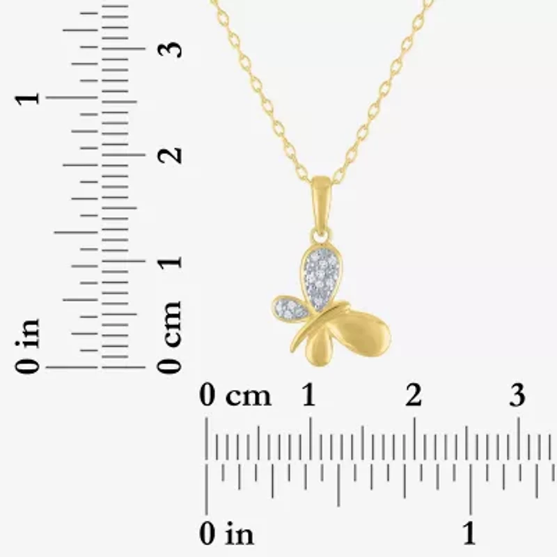 Diamond Accent (G-H, Si2-I1), Butterfly Womens Diamond Accent Lab Grown White Diamond Accent 14K Gold Over Silver Butterfly 16 Inch Pendant Necklace