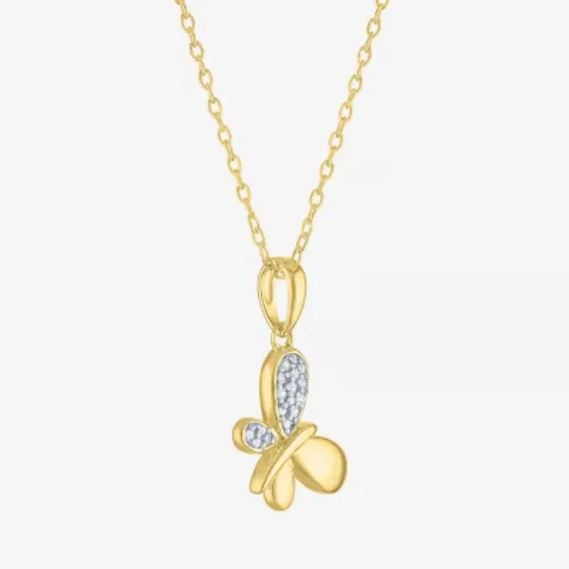 Diamond Accent (G-H, Si2-I1), Butterfly Womens Diamond Accent Lab Grown White Diamond Accent 14K Gold Over Silver Butterfly 16 Inch Pendant Necklace