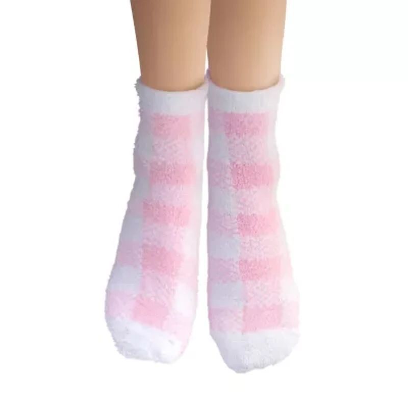 Earth Therapeutics Pink Plaid & Pink Aloe Moisturizing Socks
