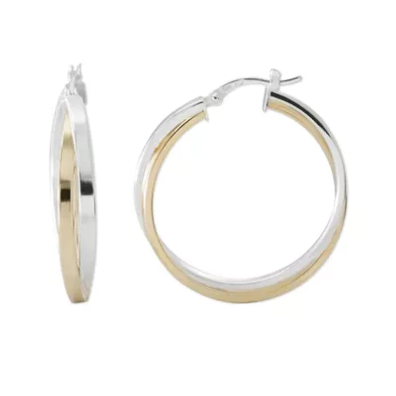 Two-Tone Sterling Silver 31.67mm Crossover Hoop Earrings